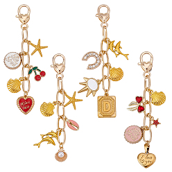 (52) Непрозрачная лаванда 4шт. подвесные украшения из сплава эмали и стразов, с алюминиевой цепочкой и поворотными застежками из сплава, разнообразные, разноцветные, 105~110 мм