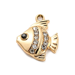 Золотой Подвески со стразами из сплава с УФ-покрытием, рыбы прелести, золотые, 20x16x3.5 мм, отверстие : 1.8 мм