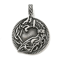 Античное Серебро Viking 316 подвески из хирургической нержавеющей стали, плоский круглый с подвеской в виде морской змеи, античное серебро, 45x33.5x8 мм, отверстие : 5 мм