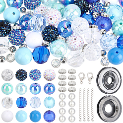 Gemischte Farbe DIY-Schmuck machen Kits, einschließlich Acryl-, Harz-, Eisen- und CCB-Kunststoffperlen, Legierung Karabinerverschlüsse, 304 Kettenverlängerer aus Edelstahl, elastischer Faden und Edelstahl-Enddraht, Gemischte Farbe, 20 mm, Bohrung: 4 mm