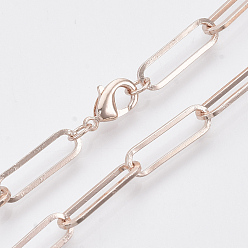 Розовое Золото Колье из латуни с плоской овальной скрепкой, с карабин-лобстерами , розовое золото , 19.68 дюйм (50 см), ссылка: 18x5.5x1 mm