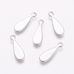 Platinum Rack Plating Brass Charms, Teardrop, Platinum, 14x4x1mm, Hole: 1.2mm