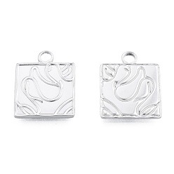 Stainless Steel Color Non-Tarnish 201 Stainless Steel Pendants, Square, Stainless Steel Color, 19x15x1.5mm, Hole: 2.5mm