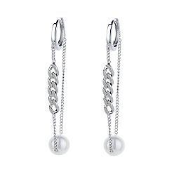 Платина 925 серьги-кольца из стерлингового серебра с круглой цепочкой, со стеклянным жемчугом, платина, 50 мм