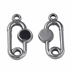 Stainless Steel Color 304 Stainless Steel Pendants, with Dyed Black Shell, Oval, Stainless Steel Color, 20x10x2mm, Hole: 1.6mm