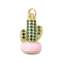 Настоящее золото 18K Латунные микро проложить кубического циркония подвески, кактус, с прыгающим кольцом и эмалью, без кадмия и без свинца, стойки покрытие, долговечный, реальный 18 k позолоченный, 19x10.5x4 мм, отверстие : 3.4 мм