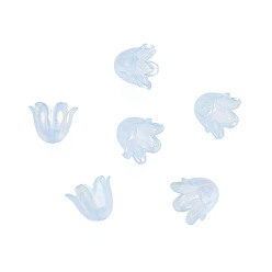 Light Blue 6-Petal Imitation Jelly Acrylic Bead Caps, AB Color Plated, Flower, Light Blue, 11.5x10.5x8.5mm, Hole: 1.4mm, about 2100pcs/500g