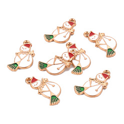 Белый Подвески из экологически чистого сплава с эмалью, без кадмия и без свинца и без никеля, золотой свет, снеговик, белые, 24.5x15x1.5 мм, отверстие : 1.8 мм