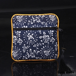 Прусский Синий Квадратные тканевые сумки с кисточками в китайском стиле, с застежкой-молнией, Для браслетов, Ожерелье, берлинская лазурь, 11.5x11.5 см