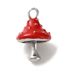 Rouge Pendentifs en émail , charmes de champignons, platine, rouge, 29x18x17.5mm, Trou: 4mm