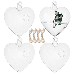 Сердце Стеклянные подвесные гидропонные вазы, сердце, 110x105x46 мм, отверстие : 6.5 мм