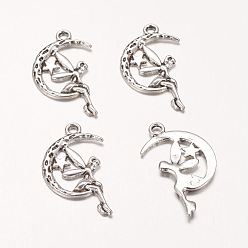 Античное Серебро Цинка прелести фея сплава спрайт, символы подвесками в сказках, Хэллоуин, без кадмия, без никеля и без свинца, античное серебро, длиной около 25 мм , шириной 14 мм , толщиной 3 мм , отверстие : 2 мм