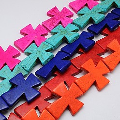 (52) Непрозрачная лаванда Синтетических нитей бирюзовые бусы, окрашенные, крестик, разноцветные, 49x40x8 мм, Отверстие : 1 мм , около 46 шт / 1000 г