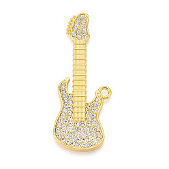 Золотой Сплав горный хрусталь большие кулоны, гитар, без кадмия и без свинца, золотые, 66.5x24x2 мм, отверстие : 3 мм