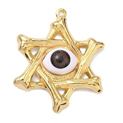 Кокосово-Коричневый 304 подвески из нержавеющей стали, смолы и стекла, Звезда Давида с узором от сглаза, вакуумное покрытие pvd, реальный 18 k позолоченный, кокосового коричневый, 45x36x7.5 мм, отверстие : 2 мм