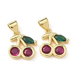 Настоящее золото 18K Латунные микро проложить кубического циркония подвески, стойки покрытие, черри прелести, без свинца и без кадмия, долговечный, реальный 18 k позолоченный, 12.5x12x4 мм, отверстие : 4x3 мм