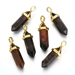 Красный Обсидиан Кулоны из синтетического красного дерева и обсидиана с двумя концами, окрашенные, с подвеской из случайного сплава с шестигранной головкой, пуля, золотые, 37~40x12.5x10 мм, отверстие : 3x4.5 мм