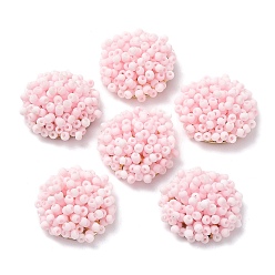 Розовый Стеклянные кабошоны из бисера, кассетные шарики, с золотыми позолоченными перфорированными дисками, полукруглый, туманная роза, 19.5x9 мм