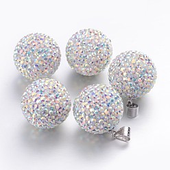 001_Crystal Austrian Crystal Charms, With 925 Sterling Silver Clasps, Round, AB_Crystal Aurore Boreale, about 18mm in diameter, hole: 3.5mm