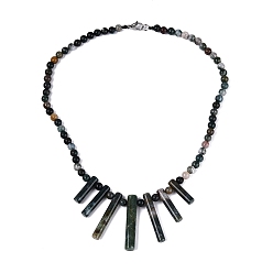Ágata India Collares babero redondos de ágata india natural con cuentas en forma de abanico, con cierres de acero inoxidable, color acero inoxidable, 17.91 pulgada (45.5 cm) ~ 19.49 pulgada (49.5 cm)