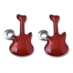 Brown 201 Stainless Steel Enamel Charms, Guitar, Stainless Steel Color, Brown, 15x9x2mm, Hole: 1.6mm