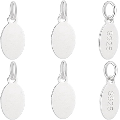 Silver 6Pcs 925 Sterling Silver Oval Charms, with S925 Stamp, Silver, 11.5x5.5x0.6mm, Hole: 3.5mm