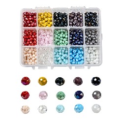 Gemischte Farbe 15 Farben galvanisieren Glasperlen, opake Volltonfarbe, ab Farbe plattiert, facettiert, Rondell, Gemischte Farbe, 6x5 mm, Loch: 1 mm, 15 Farben, 50 Stk. je Farbe, 750 Stück / Karton