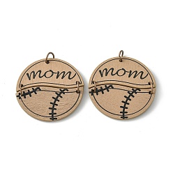 Tennis Poplar Wood Pendants, with Iron Jump Ring, Tennis, 39x2mm, Hole: 5mm