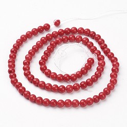 Red Natural Mashan Jade Round Beads Strands, Dyed, Red, 4mm, Hole: 1mm, about 98pcs/strand, 15.7 inch
