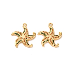 Разноцветный Латунные микро проложить кубического циркония подвески, морская звезда, долговечный, без никеля , реальный 18 k позолоченный, красочный, 20x18x2.5 мм, отверстие : 1.6 мм