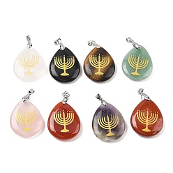 Смешанные камни Природные смешанные подвески драгоценных камней, с реечной обшивкой латунными выводами, без кадмия и без свинца, очарование слезы, смешанные окрашенные и неокрашенные, 31x25x5~7 мм, отверстие : 4.5x4 мм