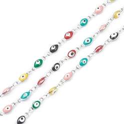 Разноцветный 304 цепи из нержавеющей стали ссылка, с эмалью и катушкой, несварные, красочный, Коннекторы : 11x4x3 мм, 32.8 футов (10 м) / рулон