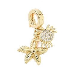 Золотой Латунные микропаве прозрачные кубические цирконии на застежках, морская звезда с крабом, золотые, 22 мм, отверстие : 5 мм