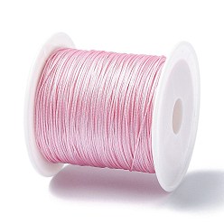 Pink Нейлоновый шнур с китайским узлом, нейлоновый шнур для изготовления украшений, розовые, 0.4 мм, около 28~30 м / рулон