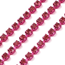 Фуксиновый Железо горный хрусталь чашка цепи, с катушкой, розовые, красно-фиолетовые, 3x3x2.5 мм, Около 10 ярдов / рулон