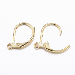 Real 24K Gold Plated 304 Stainless Steel Leverback Earring Findings, with Loop, Real 24K Gold Plated, 15.5x10x1.5mm, Hole: 1.5mm