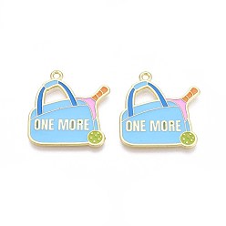 Золотой Спортивные подвески из эмалевого сплава, сумка для пиклбола со словом «ещё один», золотые, 27x25x1 мм, отверстие : 1.6 мм