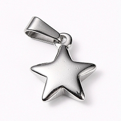 Нержавеющая Сталь Цвет Устойчивые к потускнению 304 подвески из нержавеющей стали, звезда, цвет нержавеющей стали, 18x14.8x4.1 мм, отверстие : 3x6.8 мм