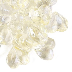 Light Goldenrod Yellow Transparent Glass Beads, Faceted, Heart, Dyed & Hearted, with Glitter Powder, Light Goldenrod Yellow, 12.5~13x14.5~15x9~9.5mm, Hole: 0.8~1.2mm, about 505pcs/1000g