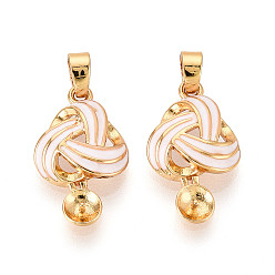 Белый Латунные подвески с эмалированными чашечками и жемчужными штифтами, цветок поворот, с оболочкой, за половину пробурено бисера, реальный 18 k позолоченный, белые, 19x11x4 мм, отверстие : 4~4.5x3 мм, штифты : 0.8 мм