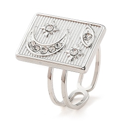 Нержавеющая Сталь Цвет 304 открытая манжета из нержавеющей стали для женщин, со стразами, прямоугольные, цвет нержавеющей стали, размер США 6 (16.5 мм)