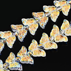 Прозрачный АВ Стеклянные бусины с гальваническим покрытием , бабочка, ясно AB, 7.5~8x14.5~15x4 мм, отверстие : 0.8 мм, около 66~69 шт / нитка, 23.23~24.41 дюйм (59~62 см), бусины : 3x4 мм, отверстие : 1 мм
