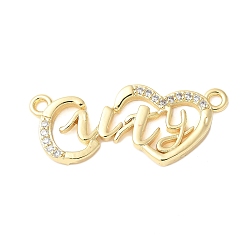 Настоящее золото 18K Латунные микропрозрачные кубические циркониевые соединения, подвески-соединители слов, без кадмия и без свинца, реальный 18 k позолоченный, 14x32.5x2 мм, отверстие : 1.8 мм