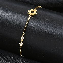 Настоящее золото 18K Латунные браслеты с микропаве из чистого кубического циркония, браслеты-цепочки для женщин, звезда, без свинца и без кадмия, реальный 18 k позолоченный, 6.81 дюйм (17.3 см)
