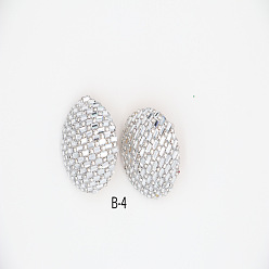 Прозрачный Полукруглые серьги-гвоздики из сплава со стразами, со стеклом, платина, прозрачные, 40x40 мм