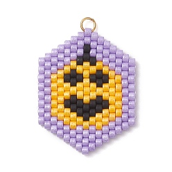 Тыква Подвески из стеклянных бусин на тему Хэллоуина, шестиугольник, с 304 кольцом из нержавеющей стали, реальный 18 k позолоченный, тыква, 30.5x24x2.5 мм, отверстие : 2.5 мм
