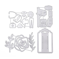 Mixed Shapes Углеродистая сталь разрезает трафареты, для diy scrapbooking, Фотоальбом, декоративная бумага для тиснения, матовый цвет платины, разнообразные, 70~101x61~124x0.7~0.8 мм, 4 шт / комплект