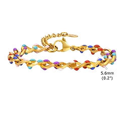 Разноцветный Женские витые браслеты-цепочки из нержавеющей стали с эмалью, с карабин-лобстерами , красочный, 6-1/4 дюйм (16 см)