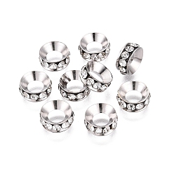 Plata Cuentas espaciales redondas de diamantes de imitación de latón, para la fabricación de la joyería, Suministros para manualidades: collares y pulseras de bricolaje, plata, 10.5~11x4.5 mm, agujero: 5~5.5 mm