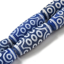 Ring Нити синих бусин дзи в тибетском стиле, окрашенные естественный агат бисер пряди, форма барабана, кольцо, 29~30x10 мм, отверстие : 1.4 мм, около 10 шт / нитка, 11.81 дюйм (30 см)